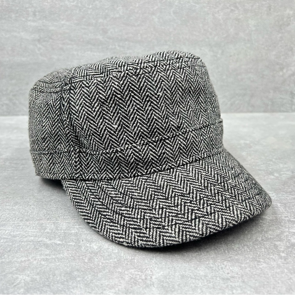 HURLEY Womens Army Cabbie Hat Cap ADJUSTABLE Herringbone Polyester Wool Blend